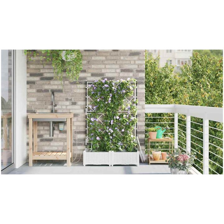Trädgårdsplanterare med bevattningssystem 2 st Vit vidaXL 80 x 40 x 126 cm – bild 4