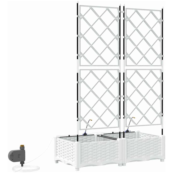 Trädgårdsplanterare med bevattningssystem 2 st Vit vidaXL 80 x 40 x 126 cm – bild 8