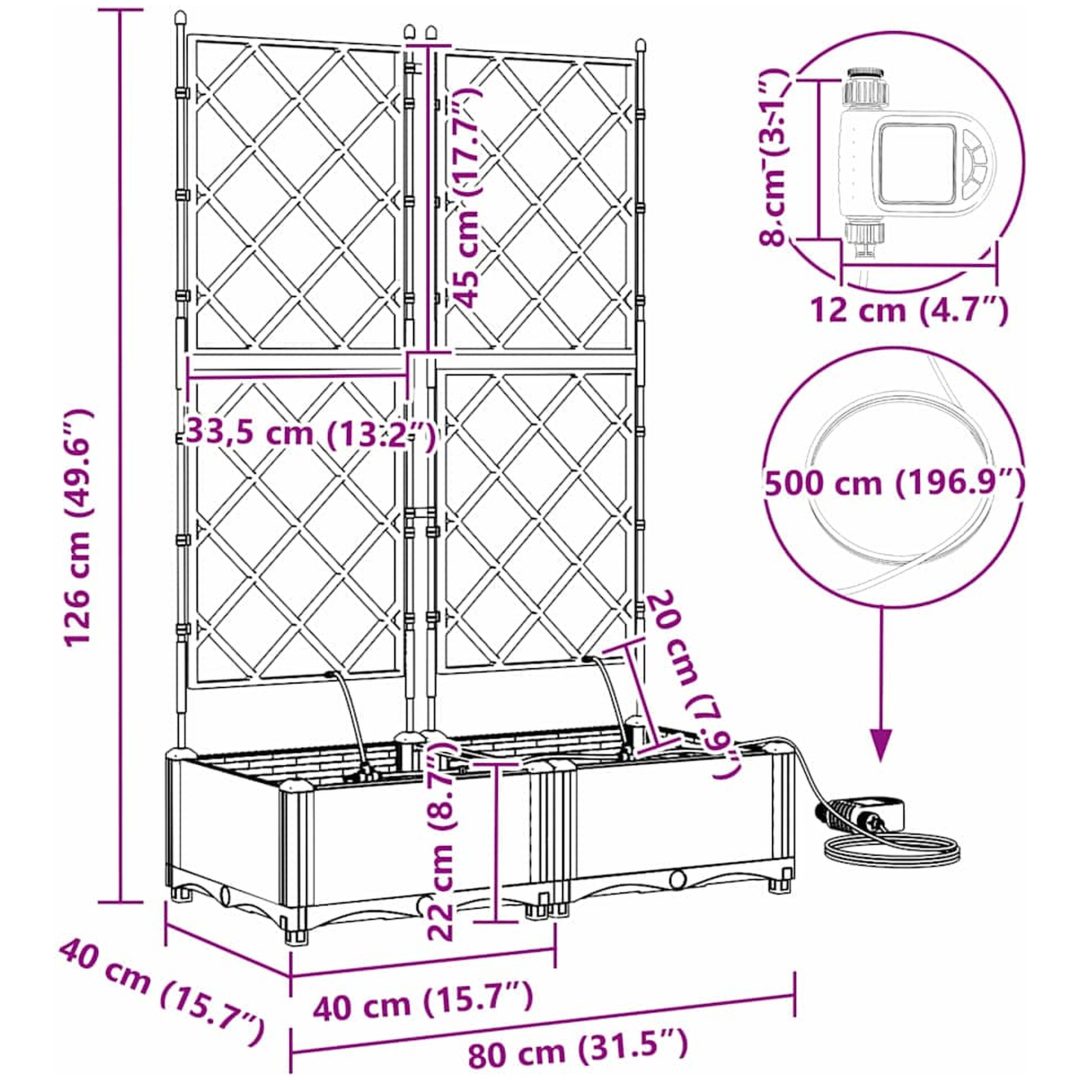 Trädgårdsplanterare med bevattningssystem 2 st Vit vidaXL 80 x 40 x 126 cm – bild 10