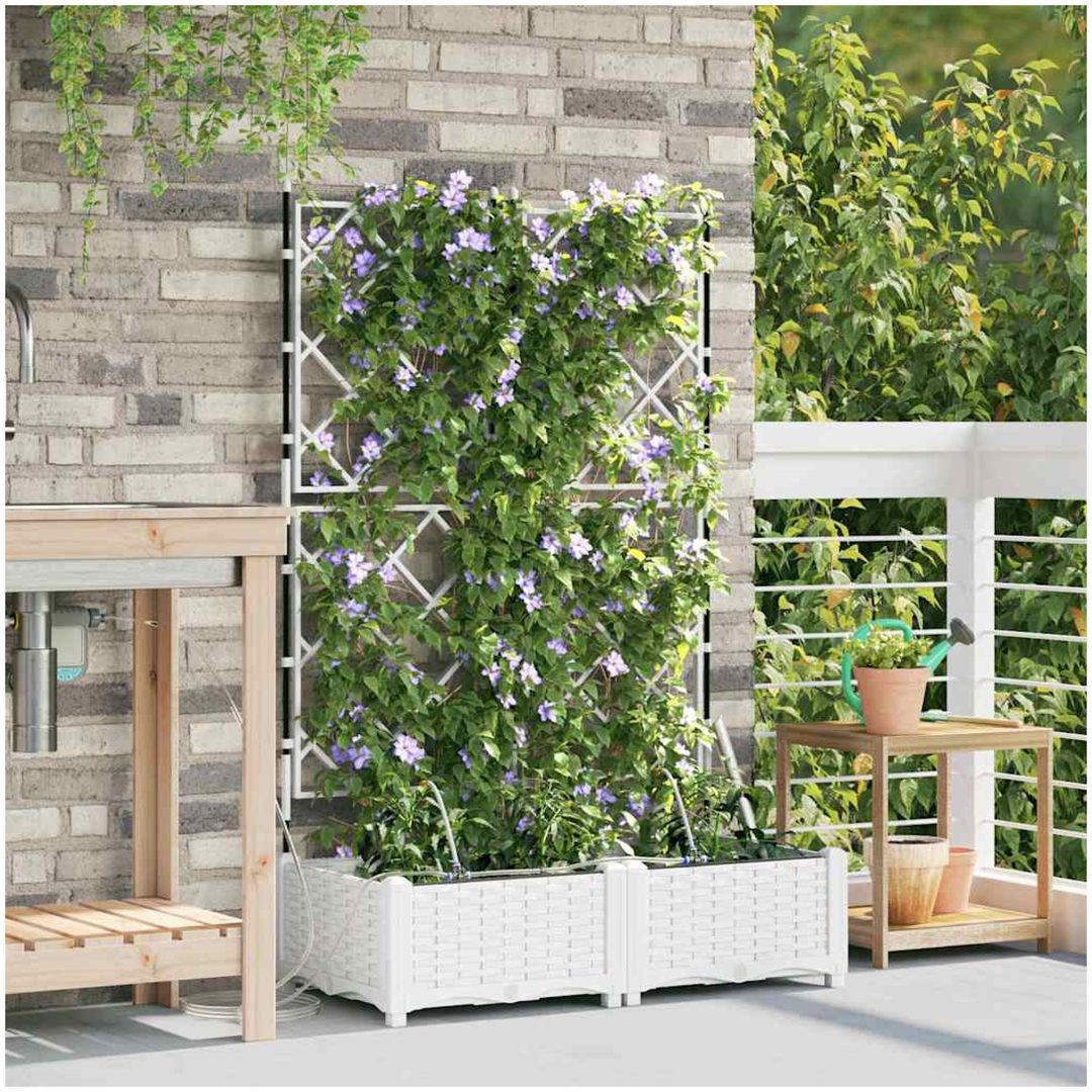 Trädgårdsplanterare med bevattningssystem 2 st Vit vidaXL 80 x 40 x 126 cm
