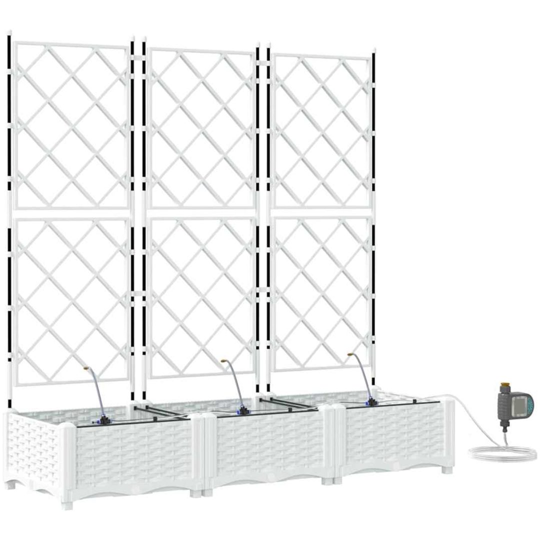 Trädgårdsplanterare med bevattningssystem 3 st Vit vidaXL 120 x 40 x 126 cm – bild 2