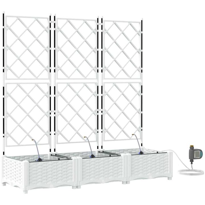 Trädgårdsplanterare med bevattningssystem 3 st Vit vidaXL 120 x 40 x 126 cm – bild 2