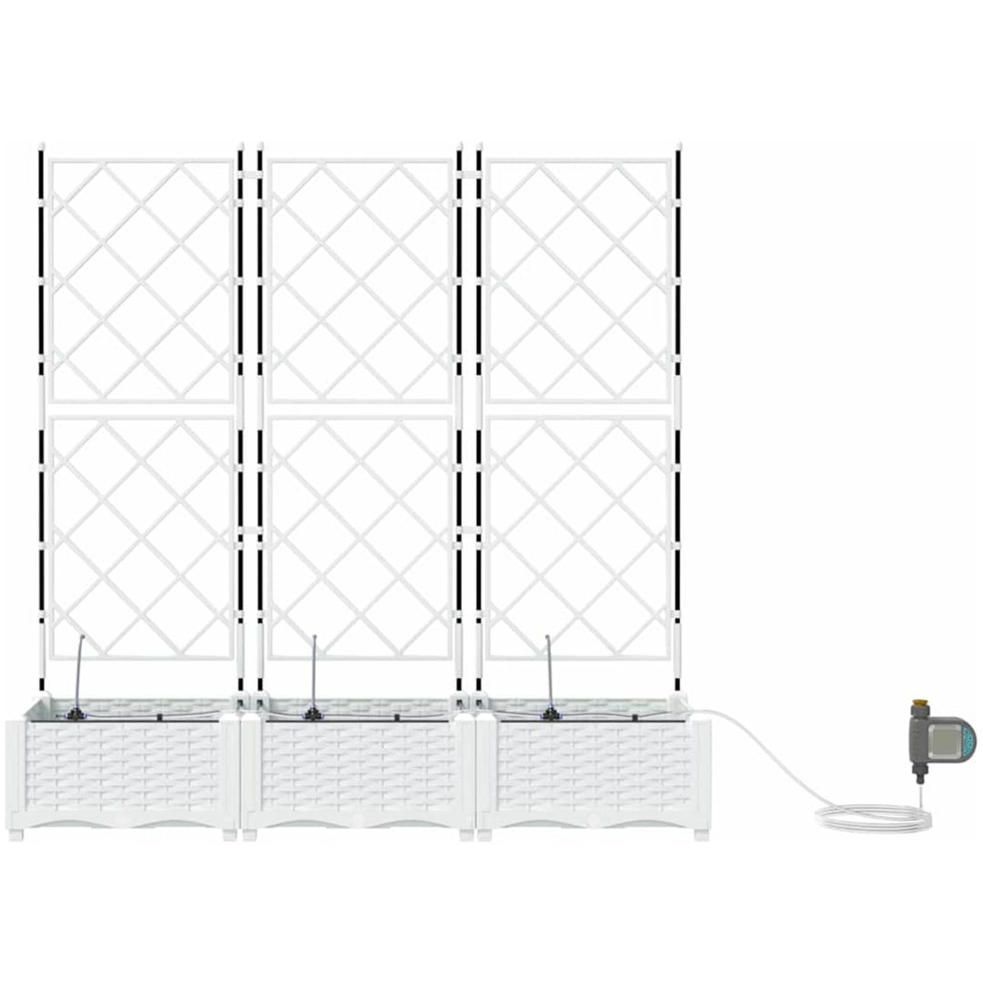 Trädgårdsplanterare med bevattningssystem 3 st Vit vidaXL 120 x 40 x 126 cm – bild 5