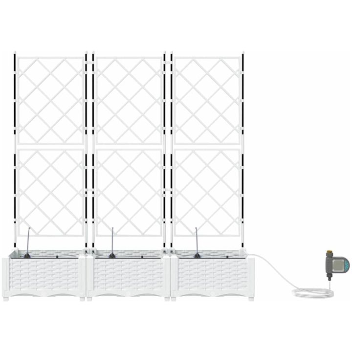 Trädgårdsplanterare med bevattningssystem 3 st Vit vidaXL 120 x 40 x 126 cm – bild 5