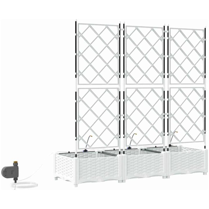 Trädgårdsplanterare med bevattningssystem 3 st Vit vidaXL 120 x 40 x 126 cm – bild 7