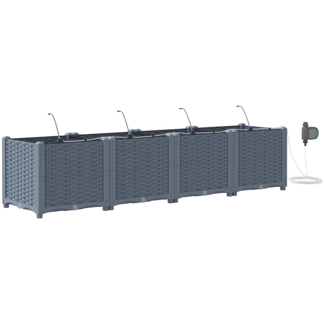 Trädgårdsplanterare med bevattningssystem 4 st Ljusgrå vidaXL 160 x 40 x 37.5 cm – bild 2