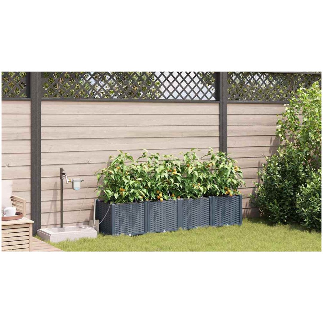 Trädgårdsplanterare med bevattningssystem 4 st Ljusgrå vidaXL 160 x 40 x 37.5 cm – bild 4