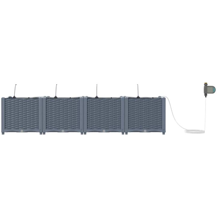 Trädgårdsplanterare med bevattningssystem 4 st Ljusgrå vidaXL 160 x 40 x 37.5 cm – bild 6