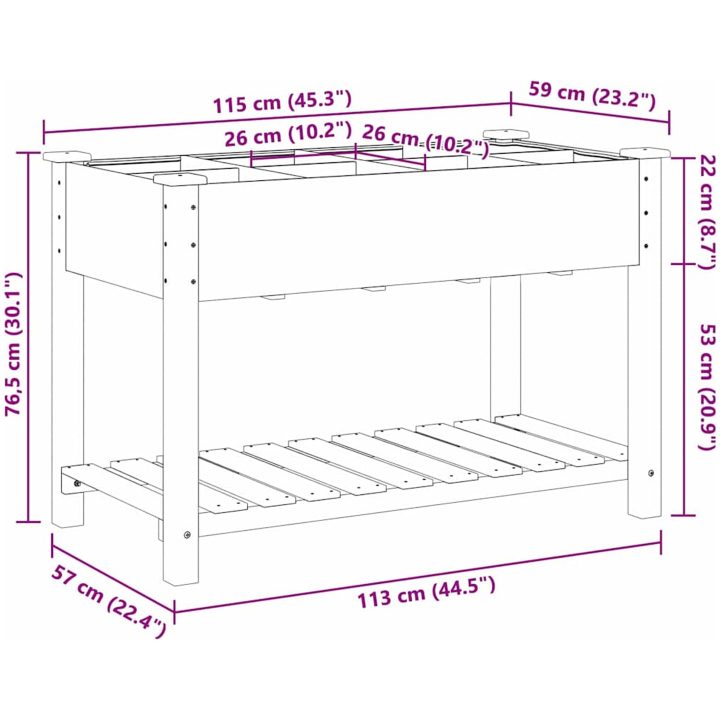 Trädgårdsplanterare med galler 115x59x76 cm Massivt trä Furu vidaXL 115 x 59 x 76.5 cm – bild 11