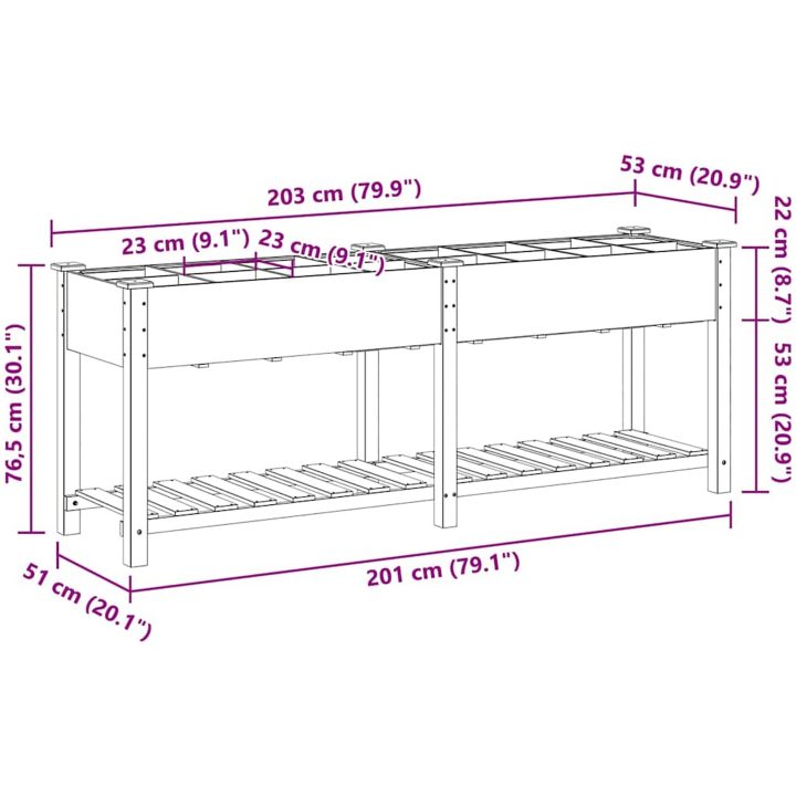 Trädgårdsplanterare med galler 203x53x76 cm Solid Furu vidaXL 203.5 x 53 x 76.5 cm – bild 11