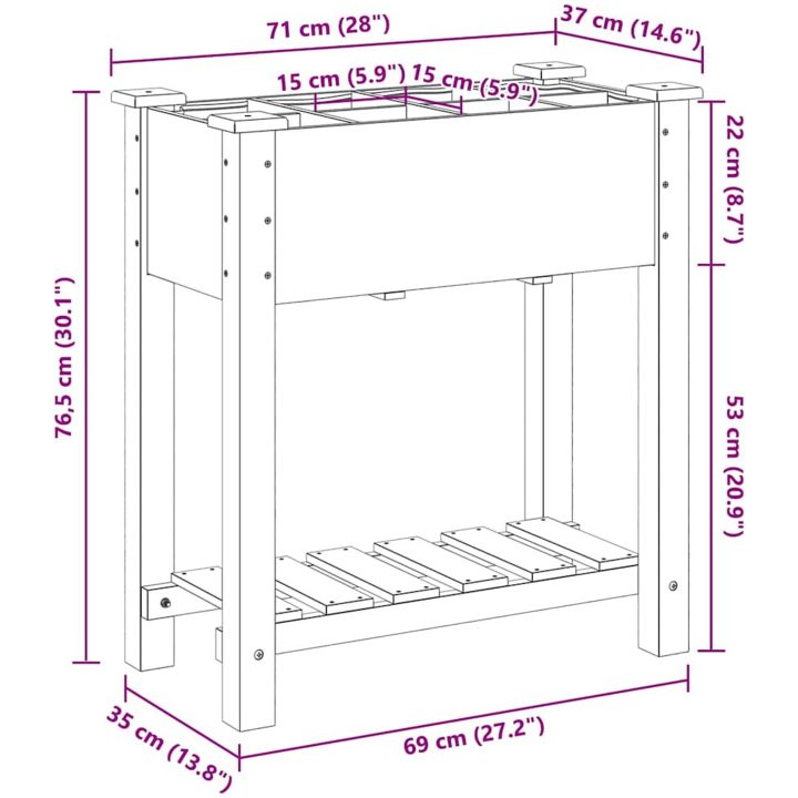 Trädgårdsplanterare med Galler 71x37x76 cm Massivt Trä Tall vidaXL 71 x 37 x 76,5 cm – bild 11