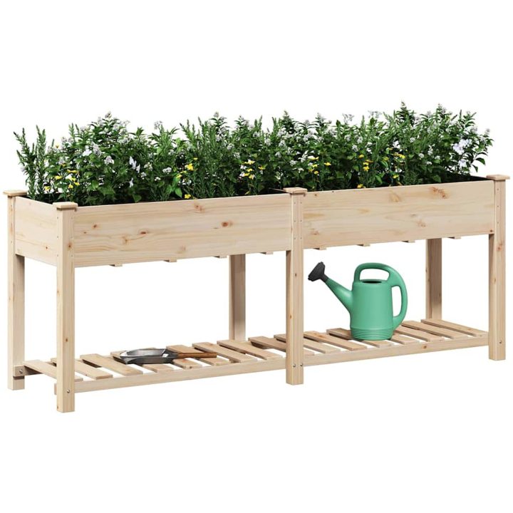 Trädgårdsplanterare med hylla 203x53x76 cm i massivt trä vidaXL Large – bild 3