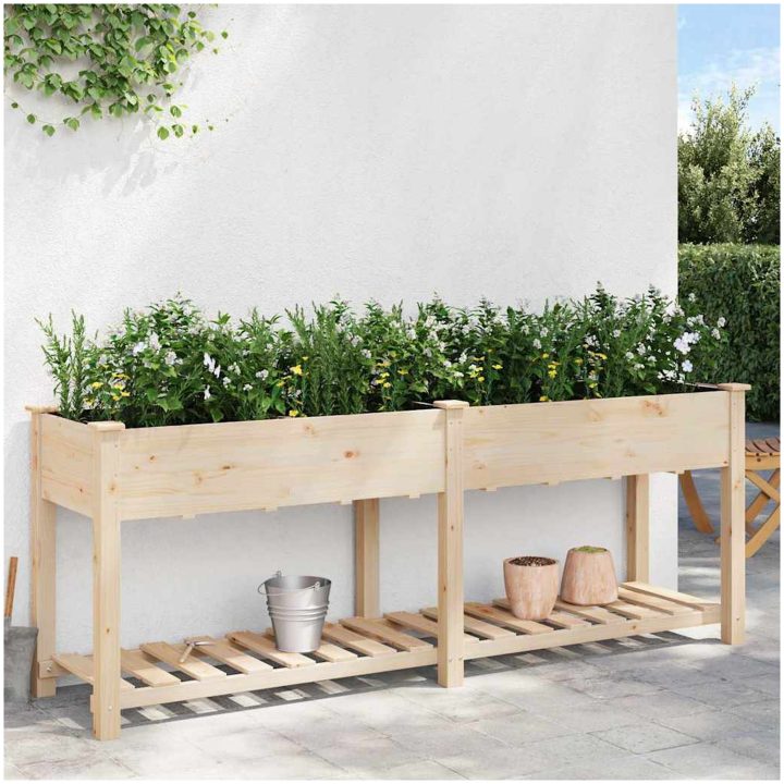 Trädgårdsplanterare med hylla 203x53x76 cm i massivt trä vidaXL Large – bild 4