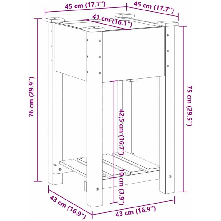 Trädgårdsplanterare med hylla 45x45x76 cm Massivt trä Gran vidaXL 45 x 45 x 76.5 cm – bild 11