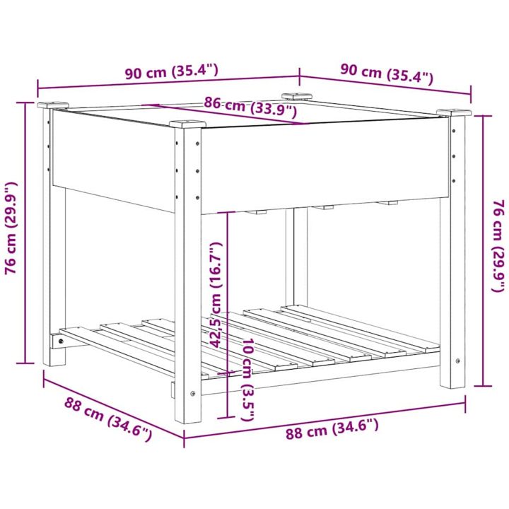 Trädgårdsplanterare med hylla 90x90x76 cm i massivt furu vidaXL Large – bild 11