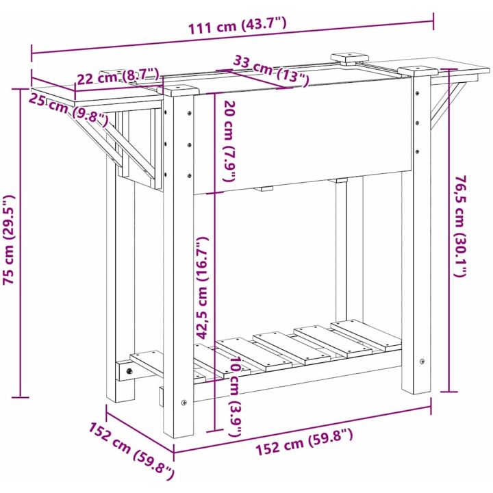 Trädgårdsplanterare med hyllor 111x37x76 cm Massivt Furu vidaXL 111 x 37 x 76,5 cm – bild 11