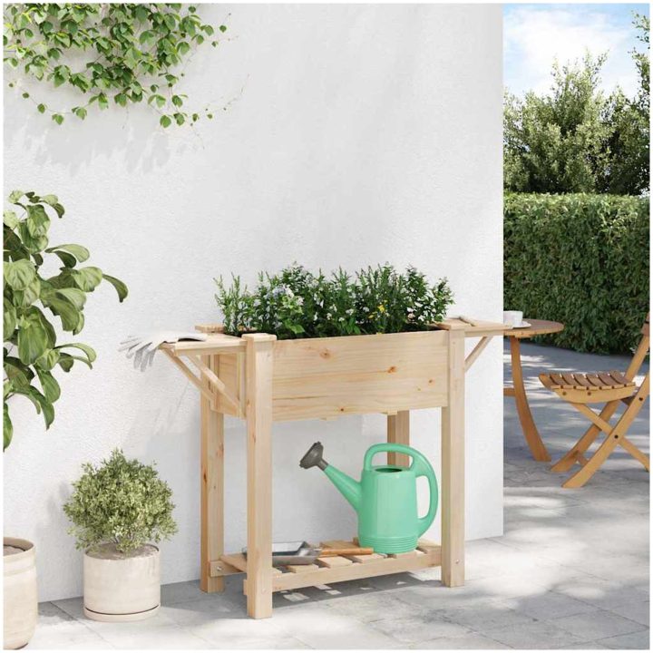 Trädgårdsplanterare med hyllor 111x37x76 cm Massivt Furu vidaXL 111 x 37 x 76,5 cm – bild 4