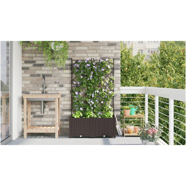 Trädgårdsplanterare med Spaljé 2 st Brun vidaXL 80 x 40 x 143 cm – bild 4