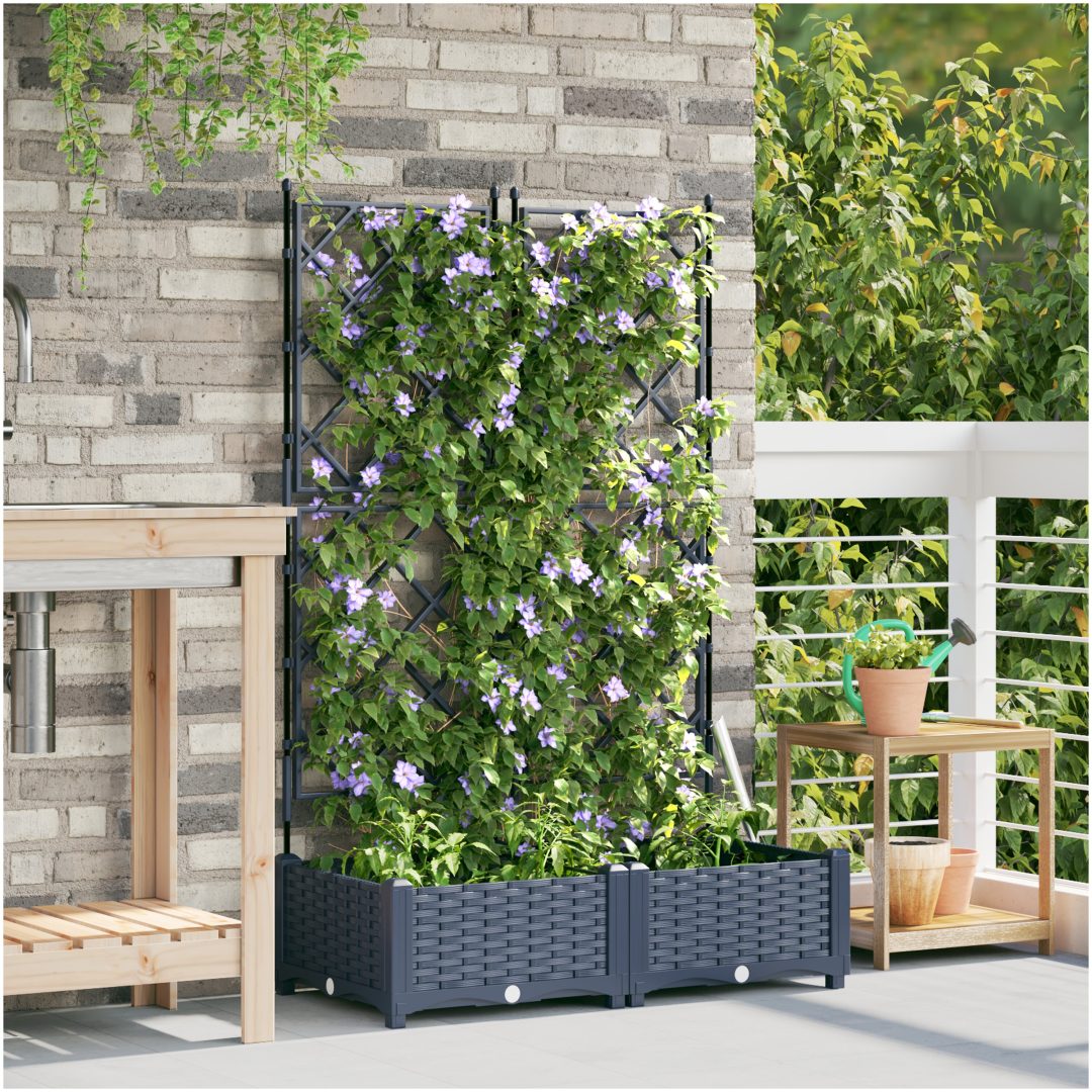 Trädgårdsplanterare med spaljé 2 st Grå vidaXL 80 x 40 x 125,5 cm – bild 3
