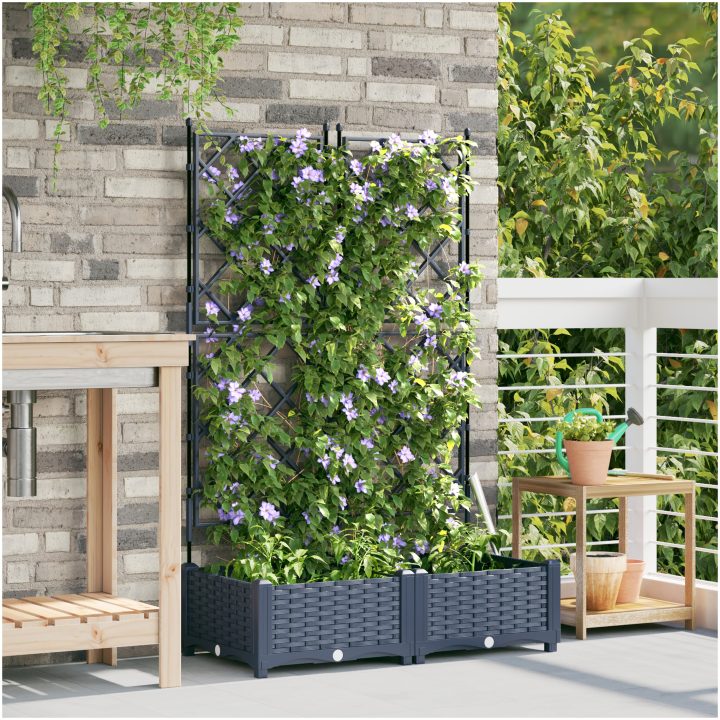 Trädgårdsplanterare med spaljé 2 st Grå vidaXL 80 x 40 x 125,5 cm – bild 3