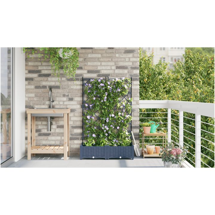 Trädgårdsplanterare med spaljé 2 st Grå vidaXL 80 x 40 x 125,5 cm – bild 4