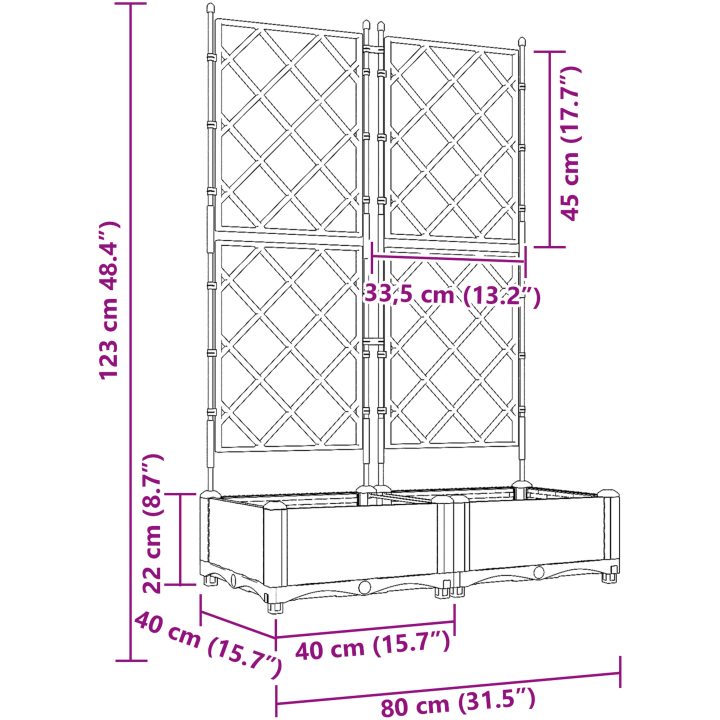 Trädgårdsplanterare med spaljé 2 st Grå vidaXL 80 x 40 x 125,5 cm – bild 9
