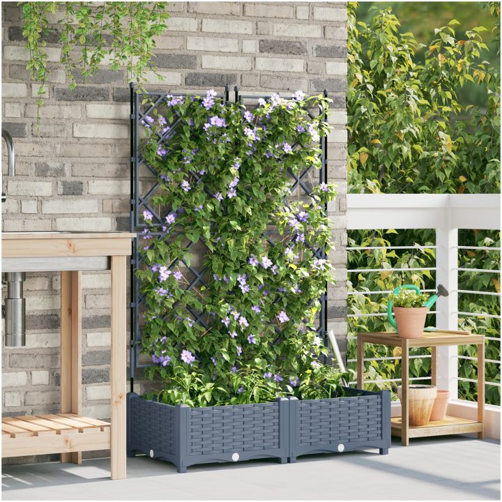 Trädgårdsplanterare med Spaljé 2 st Ljusgrå vidaXL 80 x 40 x 125.5 cm – bild 3