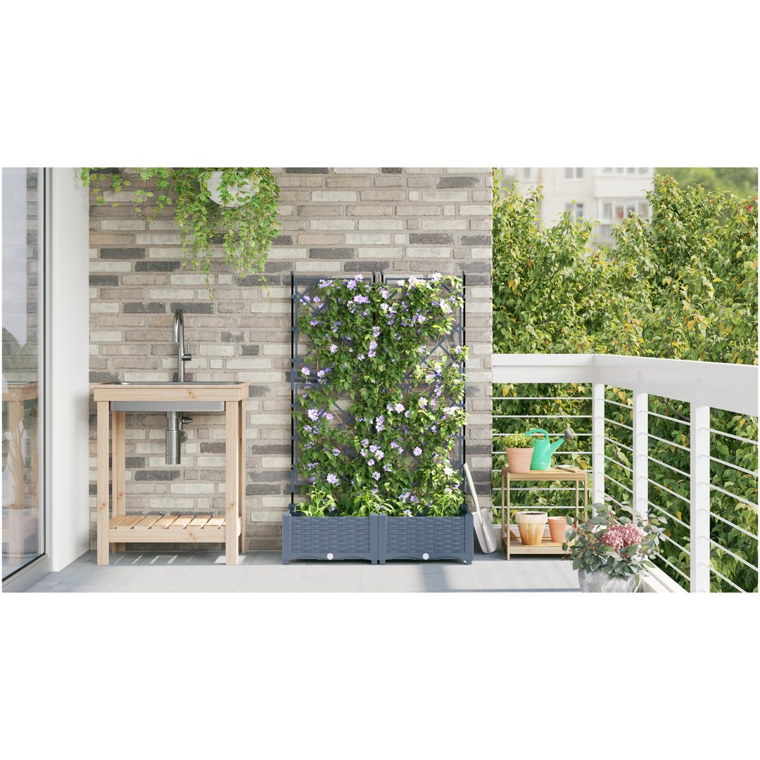 Trädgårdsplanterare med Spaljé 2 st Ljusgrå vidaXL 80 x 40 x 125.5 cm – bild 4