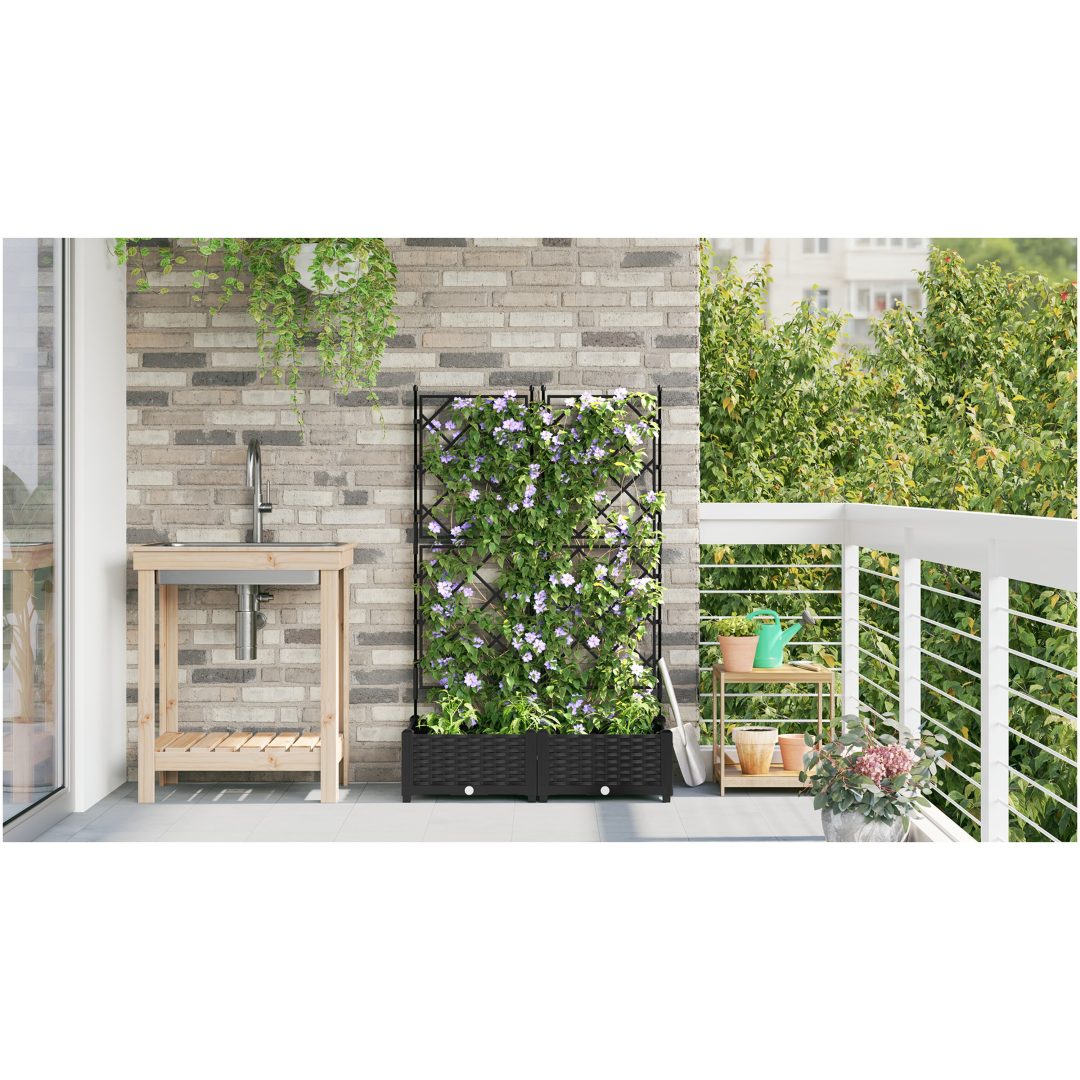 Trädgårdsplanterare med spaljé 2 st Svart vidaXL 80 x 40 x 125,5 cm – bild 4