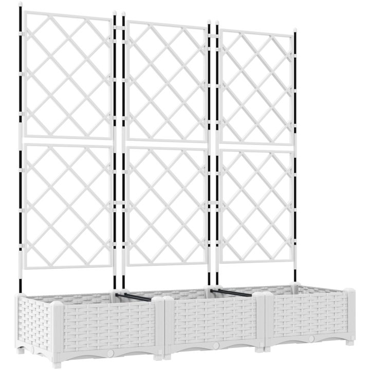 Trädgårdsplanterare med spaljé 3 pcs Vit vidaXL 120 x 40 x 125.5 cm – bild 2