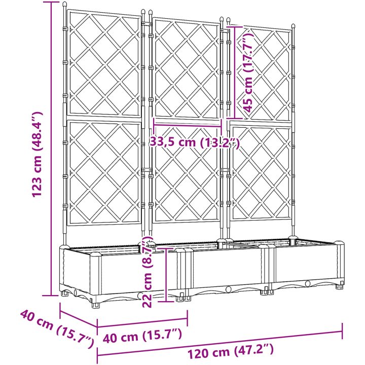 Trädgårdsplanterare med spaljé 3 pcs Vit vidaXL 120 x 40 x 125.5 cm – bild 8