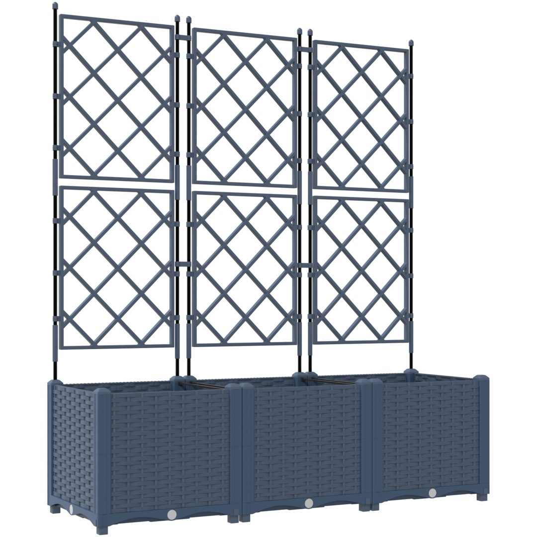 Trädgårdsplanterare med Spaljé 3 st Grå vidaXL 120 x 40 x 143 cm – bild 2