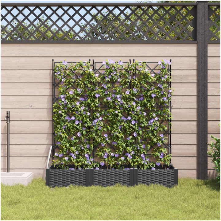 Trädgårdsplanterare med Spaljé 3 st Svart vidaXL 120 x 40 x 125.5 cm – bild 3