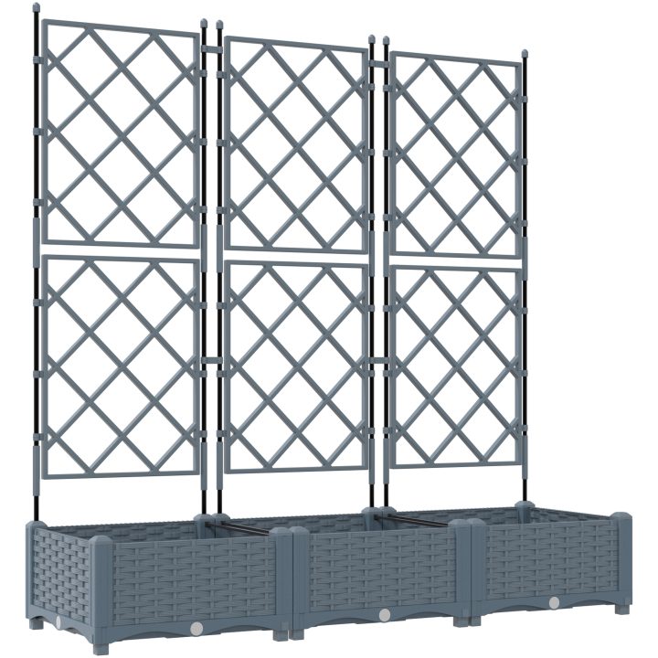 Trädgårdsplanterare med spaljé 3 stycken Ljusgrå vidaXL 120 x 40 x 125.5 cm – bild 2