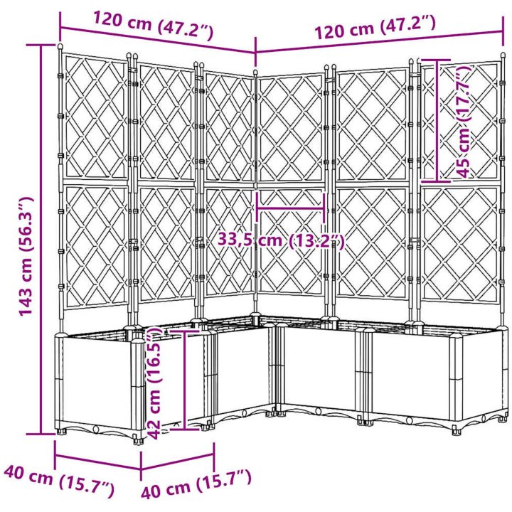 Trädgårdsplanterare med spaljé 5 st Grå vidaXL 120 x 120 x 143 cm – bild 8
