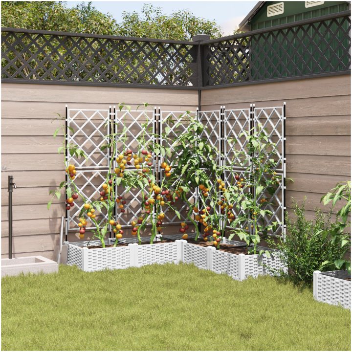 Trädgårdsplanterare med Spaljé 5 st Vit vidaXL 120 x 120 x 125.5 cm – bild 3