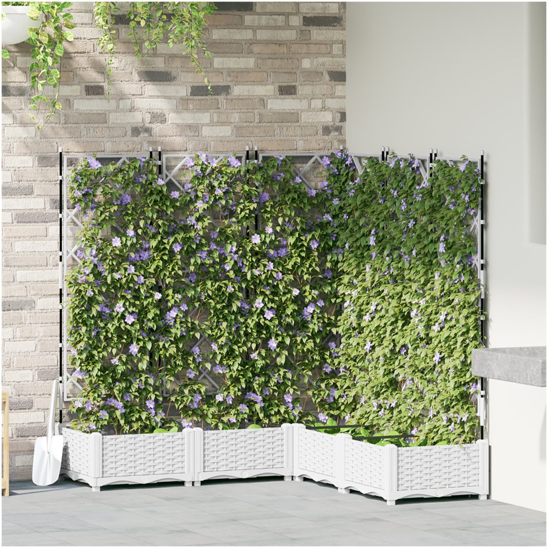 Trädgårdsplanterare med Spaljé 5 st Vit vidaXL 120 x 120 x 125.5 cm