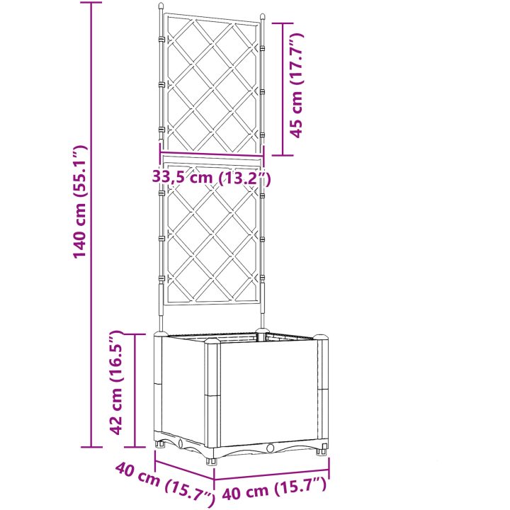 Trädgårdsplanterare med Spaljé Grå vidaXL 40 x 40 x 143 cm – bild 9