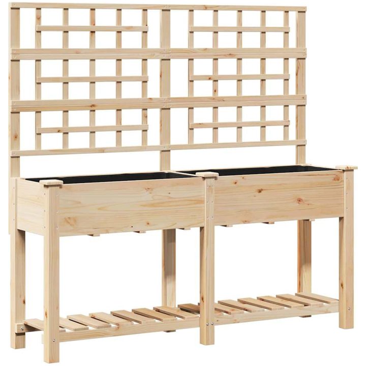 Trädgårdsplanterare med Spaljé & Hylla 161x43x152 cm Massivt Tallträ vidaXL Large – bild 2