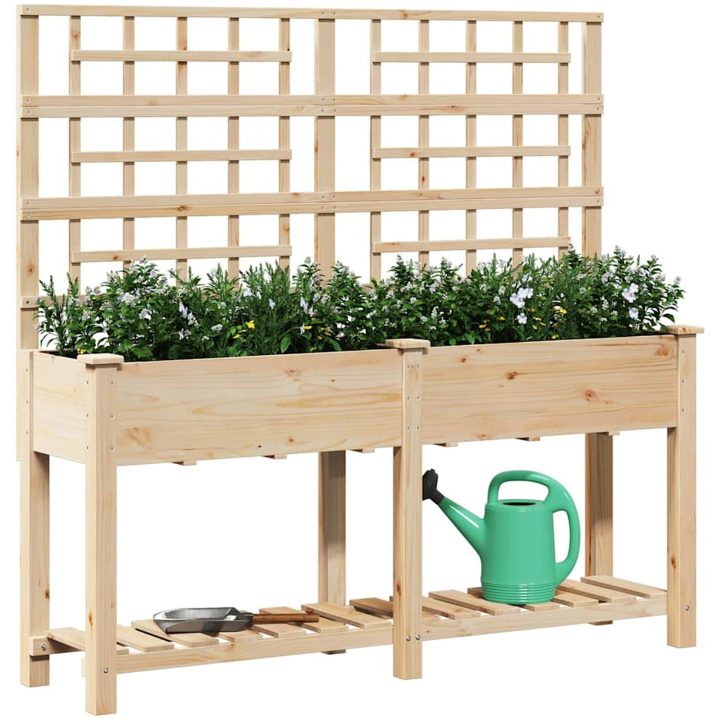 Trädgårdsplanterare med Spaljé & Hylla 161x43x152 cm Massivt Tallträ vidaXL Large – bild 3