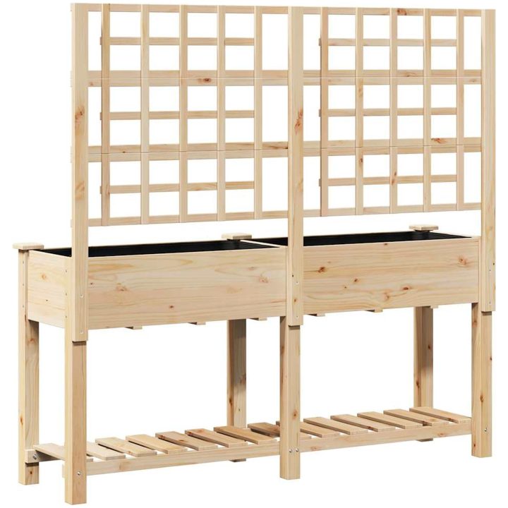Trädgårdsplanterare med Spaljé & Hylla 161x43x152 cm Massivt Tallträ vidaXL Large – bild 7