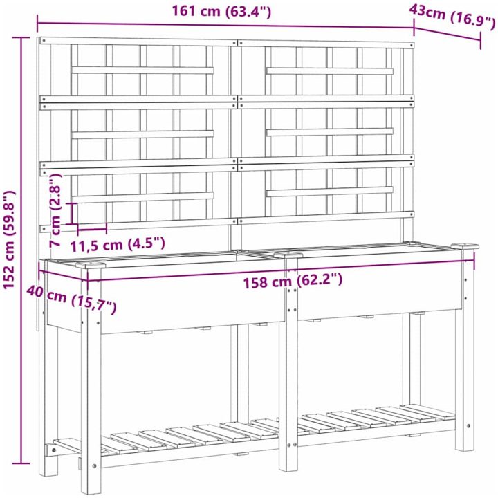 Trädgårdsplanterare med Spaljé & Hylla 161x43x152 cm Massivt Tallträ vidaXL Large – bild 10