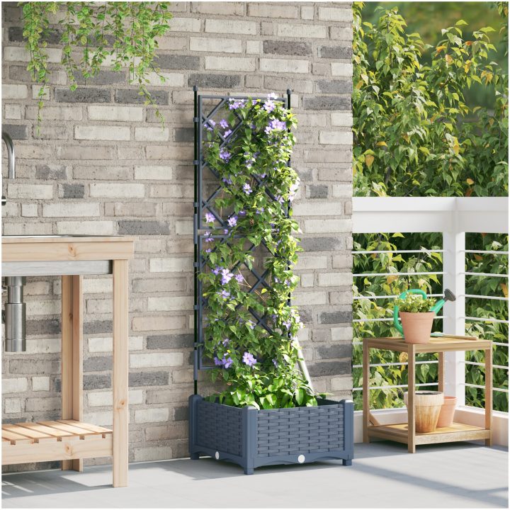 Trädgårdsplanterare med Spaljé Ljusgrå vidaXL 40 x 40 x 125.5 cm – bild 3