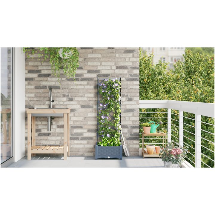 Trädgårdsplanterare med Spaljé Ljusgrå vidaXL 40 x 40 x 125.5 cm – bild 4