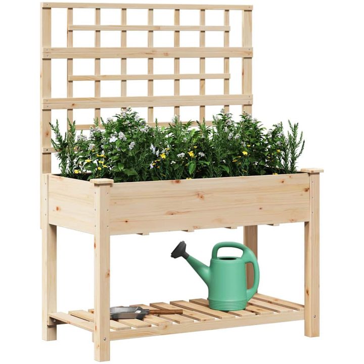 Trädgårdsplanterare med spaljé och hylla 115x59x152 cm i massivt furu vidaXL 115 x 60.5 x 153 cm – bild 3