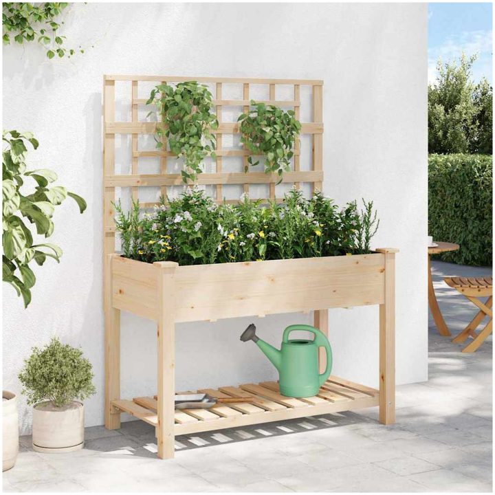 Trädgårdsplanterare med spaljé och hylla 115x59x152 cm i massivt furu vidaXL 115 x 60.5 x 153 cm – bild 4