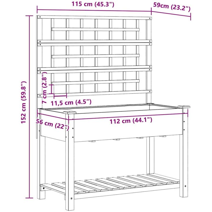 Trädgårdsplanterare med spaljé och hylla 115x59x152 cm i massivt furu vidaXL 115 x 60.5 x 153 cm – bild 10