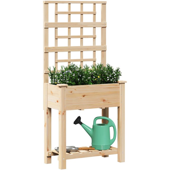 Trädgårdsplanterare med spaljé och hylla 71x37x152 cm Massivt Furu vidaXL 71 x 38 x 152 cm – bild 3