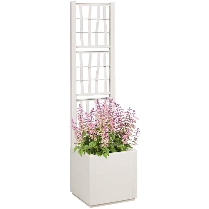 Trädgårdsplanterare med spaljé Vit PP vidaXL 36 x 36 x 140 cm – bild 2