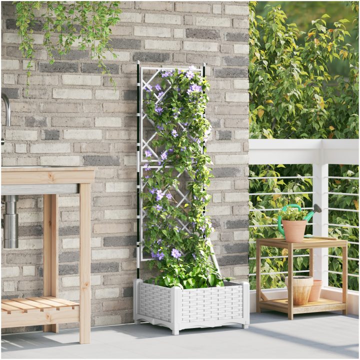 Trädgårdsplanterare med spaljé vit vidaXL 40 x 40 x 125.5 cm – bild 3